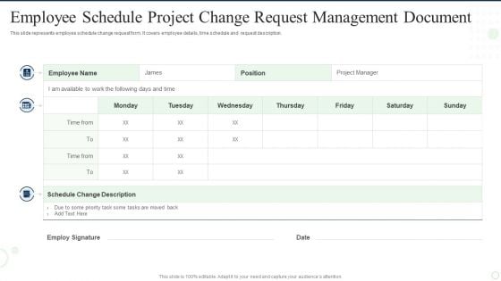 Employee Schedule Project Change Request Management Document Brochure PDF