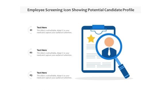 Employee Screening Icon Showing Potential Candidate Profile Ppt PowerPoint Presentation File Display PDF