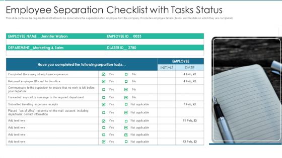 Employee Separation Checklist With Tasks Status Infographics PDF Employee Separation Checklist With Tasks Status Infographics PDF