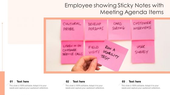 Employee Showing Sticky Notes With Meeting Agenda Items Ppt PowerPoint Presentation File Summary PDF Employee Showing Sticky Notes With Meeting Agenda Items Ppt PowerPoint Presentation File Summary PDF
