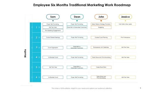 Employee Six Months Traditional Marketing Work Roadmap Icons