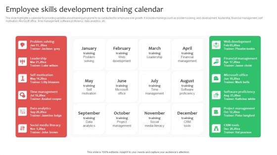 Employee Skills Development Training Calendar Ppt Styles Microsoft PDF