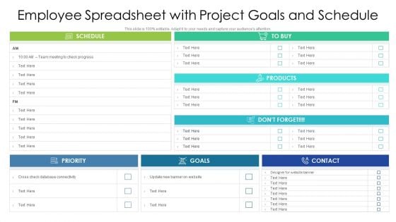 Employee Spreadsheet With Project Goals And Schedule Ppt PowerPoint Presentation Infographic Template Rules PDF