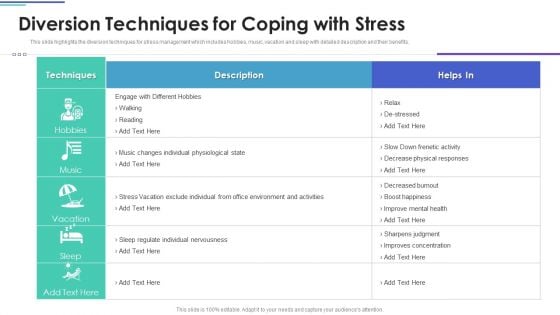 Employee Stress Management Methods Diversion Techniques For Coping With Stress Brochure PDF