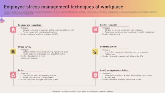 Employee Stress Management Techniques At Workplace Formats PDF