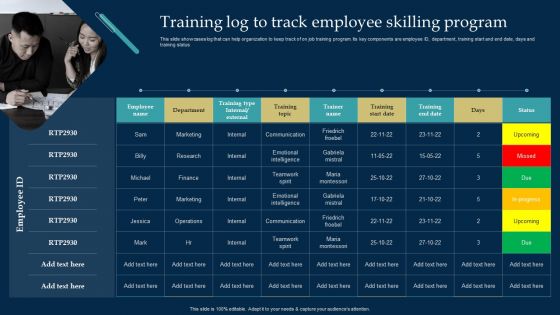 Employee Training And Development Strategy Training Log To Track Employee Skilling Program Topics PDF