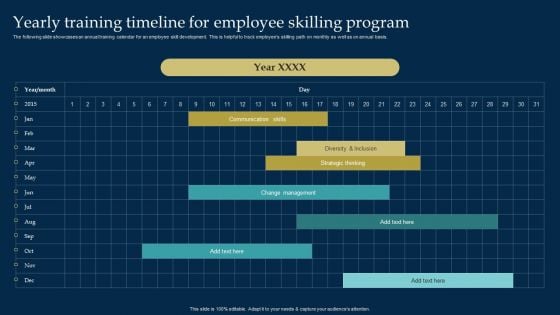 Employee Training And Development Strategy Yearly Training Timeline For Employee Skilling Program Pictures PDF Employee Training And Development Strategy Yearly Training Timeline For Employee Skilling Program Pictures PDF