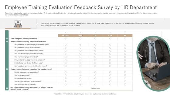 Employee Training Evaluation Feedback Survey By HR Department Ppt Professional Clipart Images PDF