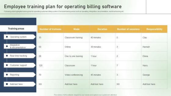 Employee Training Plan For Operating Billing Software Ppt PowerPoint Presentation File Background Images PDF