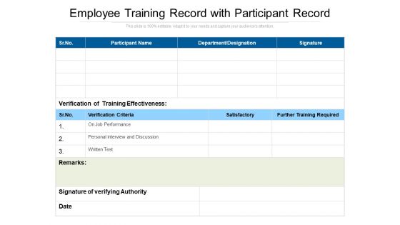 Employee Training Record With Participant Record Ppt PowerPoint Presentation Pictures Background PDF