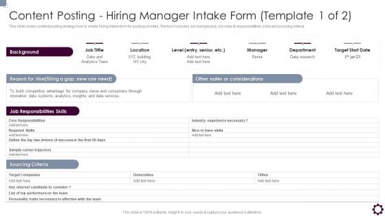 Employee Value Proposition Content Posting Hiring Manager Intake Form Template 1 Of 2 Template PDF