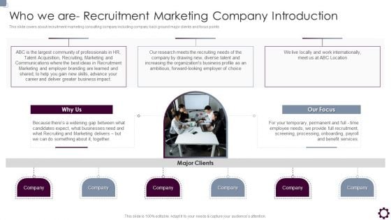 Employee Value Proposition Who We Are Recruitment Marketing Company Introduction Icons PDF