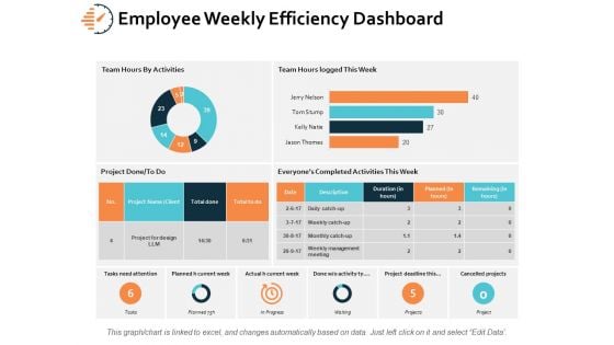 Employee Weekly Efficiency Dashboard Ppt PowerPoint Presentation Infographics Microsoft