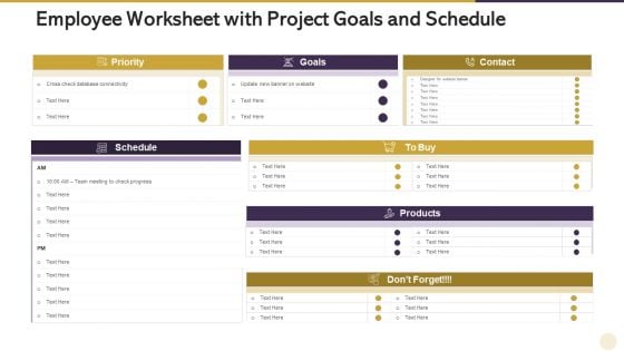 Employee Worksheet With Project Goals And Schedule Portrait PDF