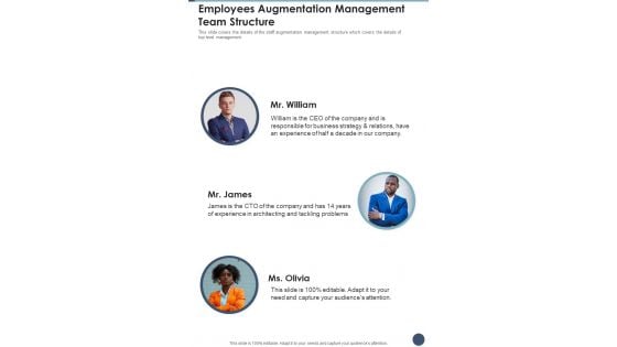 Employees Augmentation Management Team Structure One Pager Sample Example Document Employees Augmentation Management Team Structure One Pager Sample Example Document