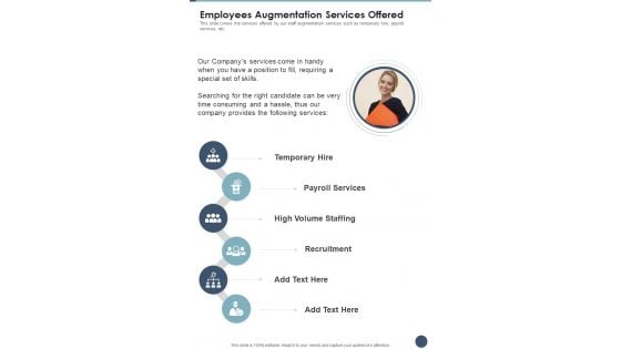 Employees Augmentation Services Offered One Pager Sample Example Document