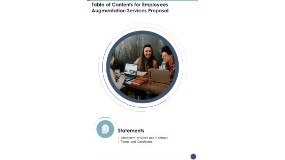 Employees Augmentation Services Proposal Table Of Contents One Pager Sample Example Document