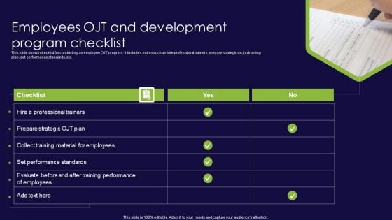 Employees OJT And Development Program Checklist Ppt Portfolio Layouts PDF Employees OJT And Development Program Checklist Ppt Portfolio Layouts PDF