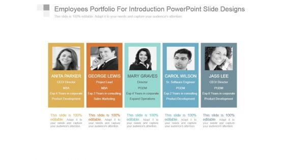 Employees Portfolio For Introduction Powerpoint Slide Designs