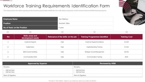 Employees Training Playbook Workforce Training Requirements Identification Form Formats PDF