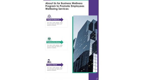 Employees Wellbeing Services About Us For Business Wellness One Pager Sample Example Document