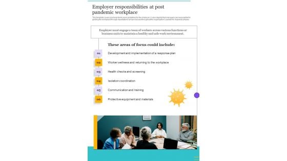 Employer Responsibilities At Post Pandemic Workplace One Pager Sample Example Document