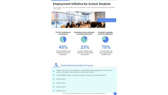 Employment Initiative For School Students One Pager Documents