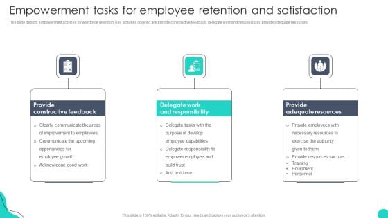 Empowerment Tasks For Employee Retention And Satisfaction Optimizing HR Communication Strategies Themes PDF