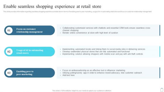 Enable Seamless Shopping Experience At Retail Store Customer Engagement Administration Topics PDF