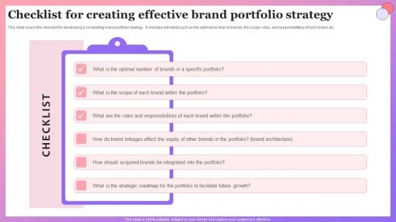 Enabling Brand Portfolio Checklist For Creating Effective Brand Portfolio Strategy Brochure PDF