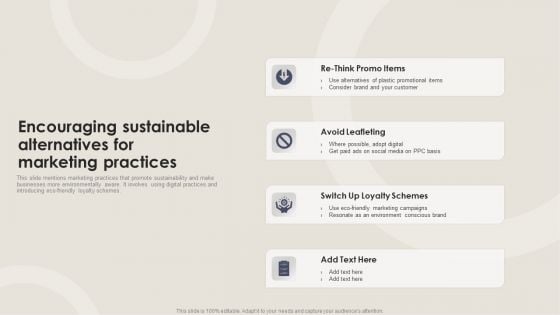 Encouraging Sustainable Alternatives For Marketing Practices Template PDF Encouraging Sustainable Alternatives For Marketing Practices Template PDF