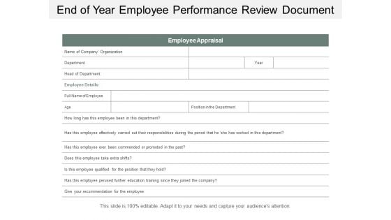 End Of Year Employee Performance Review Document Ppt Powerpoint Presentation Gallery Professional