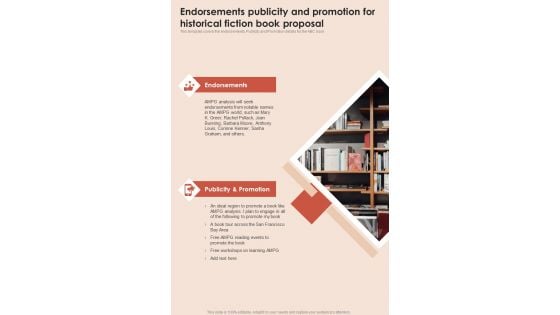 Endorsements Publicity Historical Fiction Book Proposal One Pager Sample Example Document