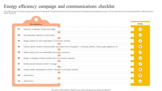 Energy Efficiency Campaign And Communications Checklist Background PDF
