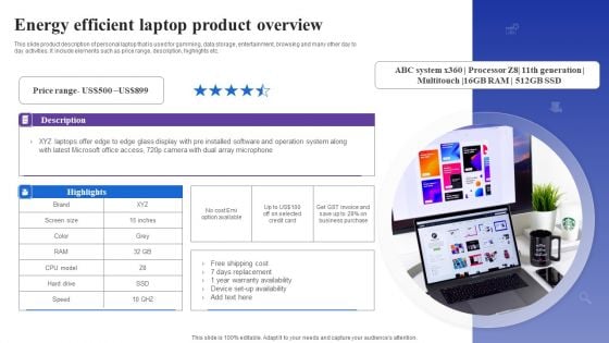 Energy Efficient Laptop Product Overview Portrait PDF