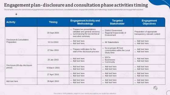 Engagement Plan Disclosure And Consultation Phase Activities Timing Ideas PDF