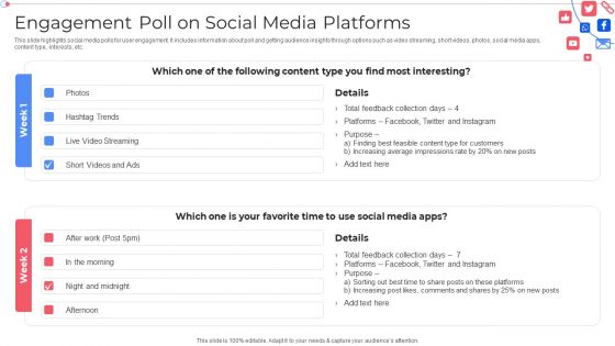 Engagement Poll On Social Media Platforms Customer Group Engagement Through Social Media Channels Information PDF