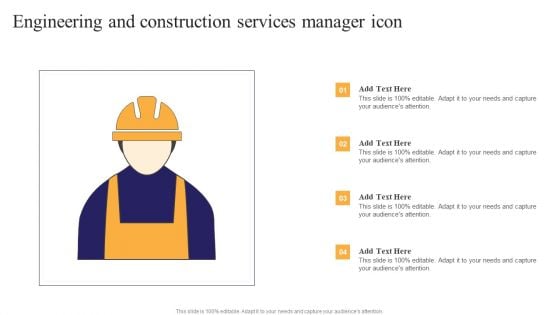 Engineering And Construction Services Manager Icon Ppt PowerPoint Presentation Inspiration Backgrounds PDF