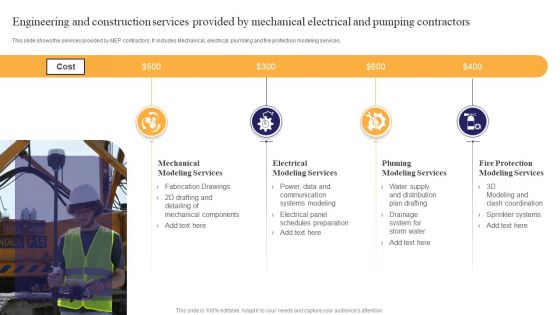 Engineering And Construction Services Provided By Mechanical Electrical And Pumping Contractors Structure PDF