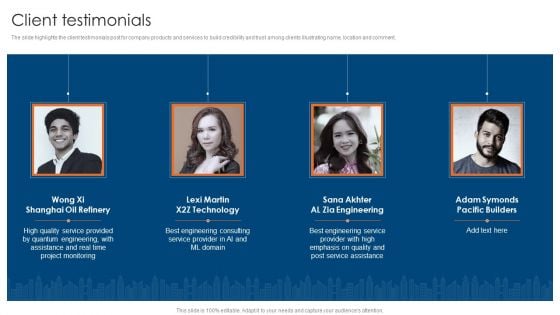 Engineering Consultancy Works Company Profile Client Testimonials Demonstration PDF Engineering Consultancy Works Company Profile Client Testimonials Demonstration PDF