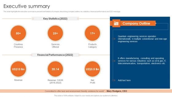 Engineering Consultancy Works Company Profile Executive Summary Mockup PDF