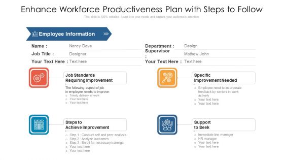 Enhance Workforce Productiveness Plan With Steps To Follow Ppt PowerPoint Presentation Gallery Diagrams PDF