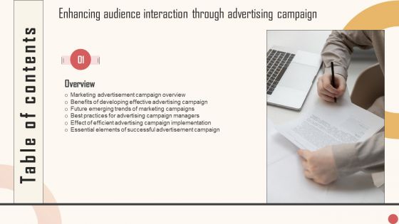 Enhancing Audience Interaction Through Advertising Campaign Table Of Contents Summary PDF