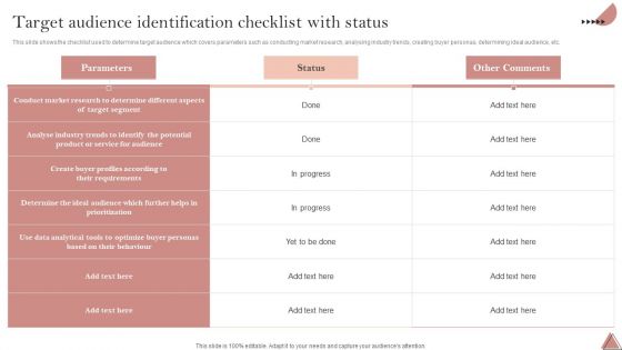 Enhancing Client Engagement Target Audience Identification Checklist With Status Demonstration PDF Enhancing Client Engagement Target Audience Identification Checklist With Status Demonstration PDF