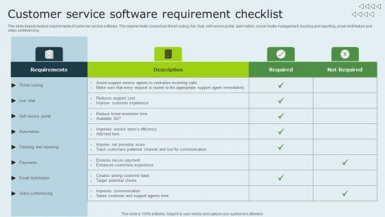 Enhancing Client Experience Customer Service Software Requirement Checklist Sample PDF