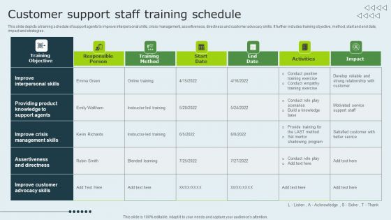Enhancing Client Experience Customer Support Staff Training Schedule Template PDF