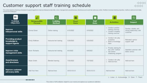 Enhancing Client Experience Customer Support Staff Training Schedule Template PDF Enhancing Client Experience Customer Support Staff Training Schedule Template PDF