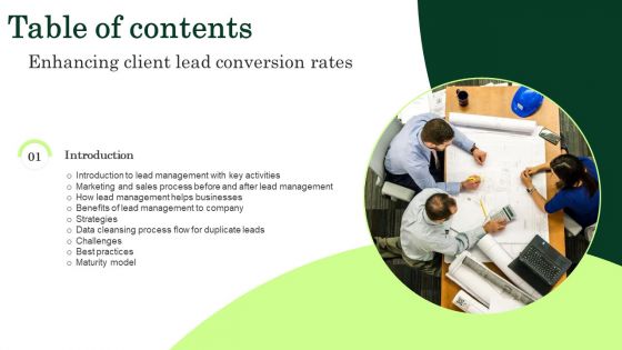 Enhancing Client Lead Conversion Rates Table Of Contents Information PDF