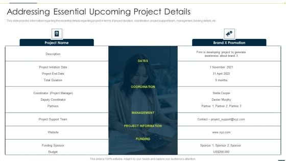 Enhancing Companys Project Addressing Essential Upcoming Project Details Formats PDF