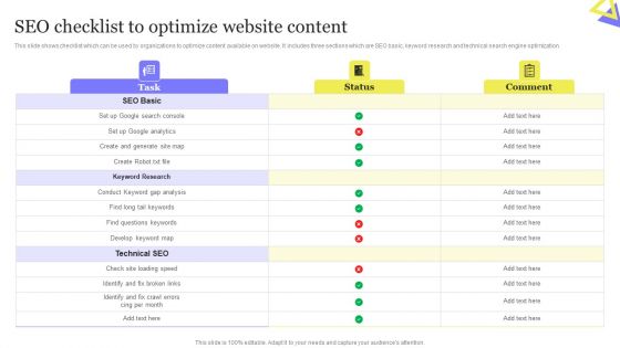 Enhancing Digital Visibility Using SEO Content Strategy SEO Checklist To Optimize Website Content Portrait PDF